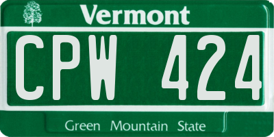 VT license plate CPW424