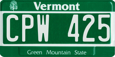 VT license plate CPW425