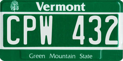 VT license plate CPW432