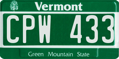 VT license plate CPW433