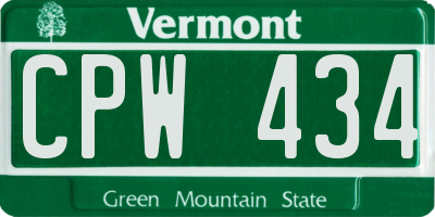 VT license plate CPW434