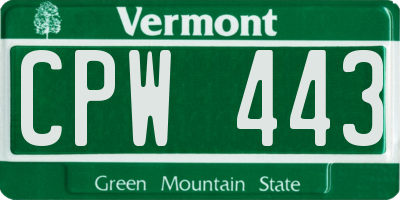 VT license plate CPW443