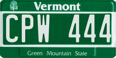 VT license plate CPW444