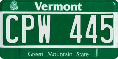 VT license plate CPW445