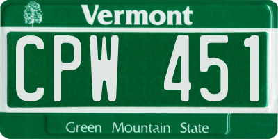 VT license plate CPW451