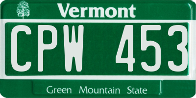 VT license plate CPW453
