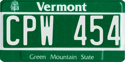 VT license plate CPW454