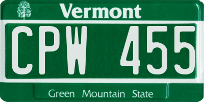 VT license plate CPW455