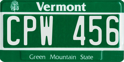 VT license plate CPW456