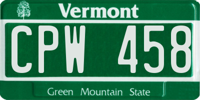 VT license plate CPW458