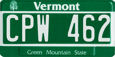 VT license plate CPW462