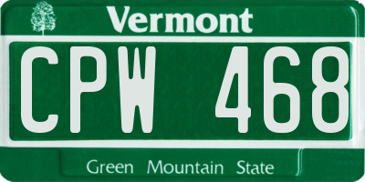 VT license plate CPW468