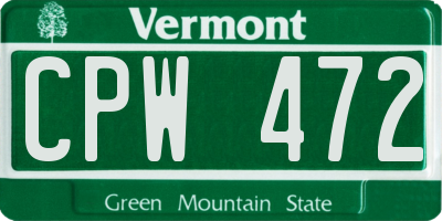 VT license plate CPW472
