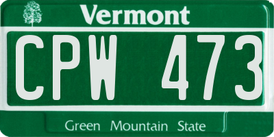 VT license plate CPW473