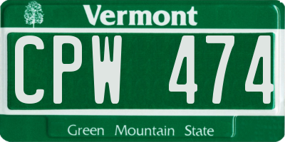 VT license plate CPW474