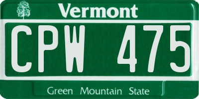 VT license plate CPW475