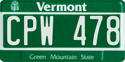 VT license plate CPW478