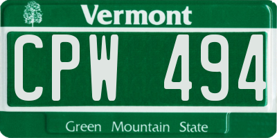 VT license plate CPW494