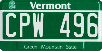 VT license plate CPW496