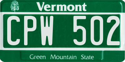 VT license plate CPW502