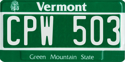 VT license plate CPW503