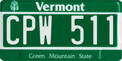 VT license plate CPW511