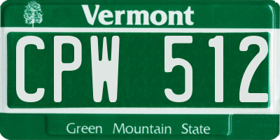 VT license plate CPW512