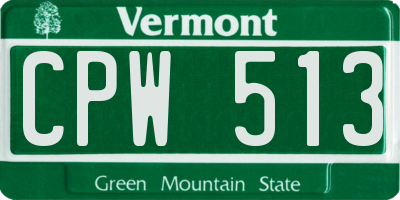 VT license plate CPW513