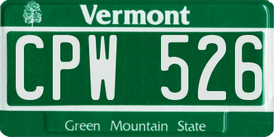 VT license plate CPW526