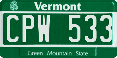 VT license plate CPW533