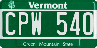 VT license plate CPW540
