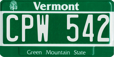 VT license plate CPW542