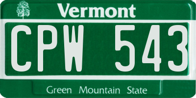 VT license plate CPW543
