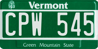 VT license plate CPW545