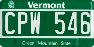 VT license plate CPW546