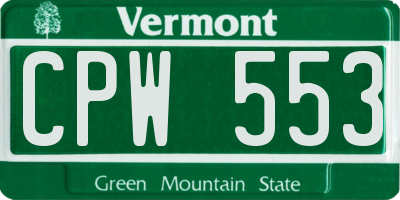 VT license plate CPW553