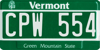 VT license plate CPW554