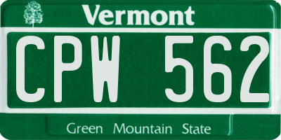 VT license plate CPW562
