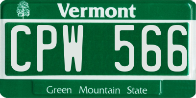 VT license plate CPW566