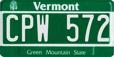 VT license plate CPW572