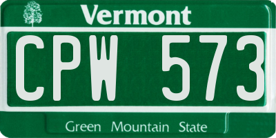 VT license plate CPW573