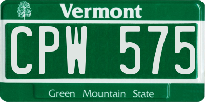 VT license plate CPW575