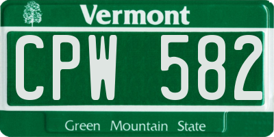 VT license plate CPW582