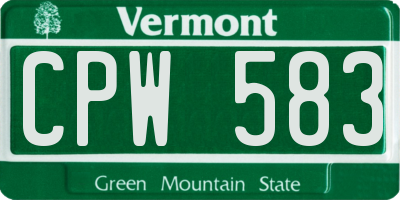 VT license plate CPW583