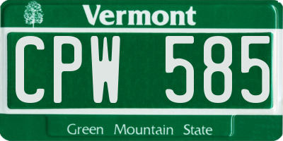 VT license plate CPW585