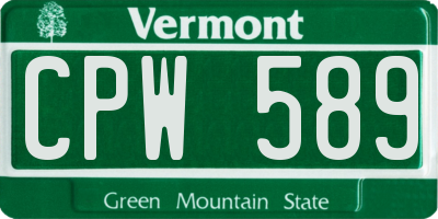 VT license plate CPW589
