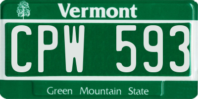 VT license plate CPW593