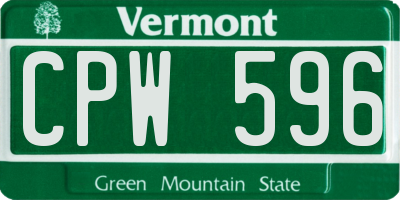 VT license plate CPW596