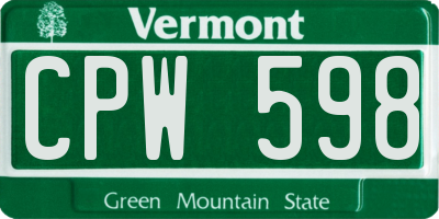 VT license plate CPW598