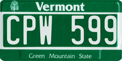 VT license plate CPW599